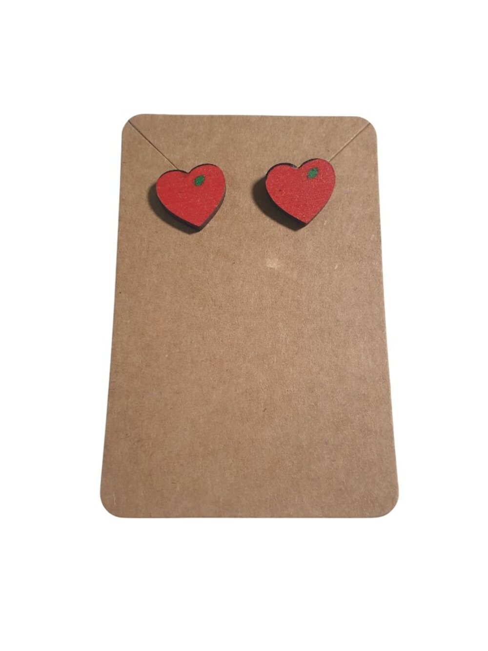 Handcrafted Wooden Heart Stud Earrings Red Heart Shape Stainless Steel Posts